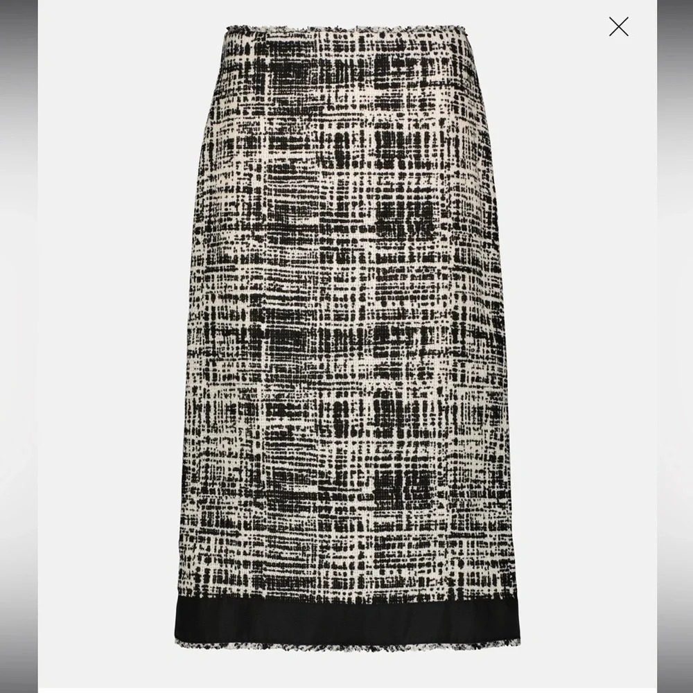 Prada Womens Tweed Midi Pencil Skirt Black White Size 42 IT US 6 $1250